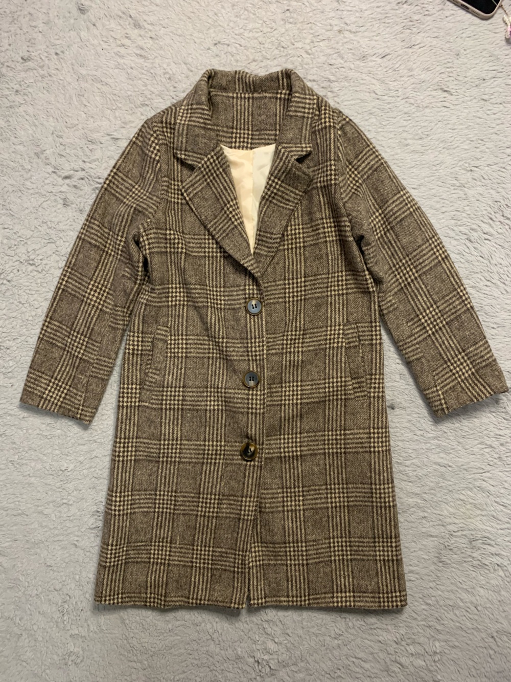 Shein Classic Plaid Long Women's Coat - Brown